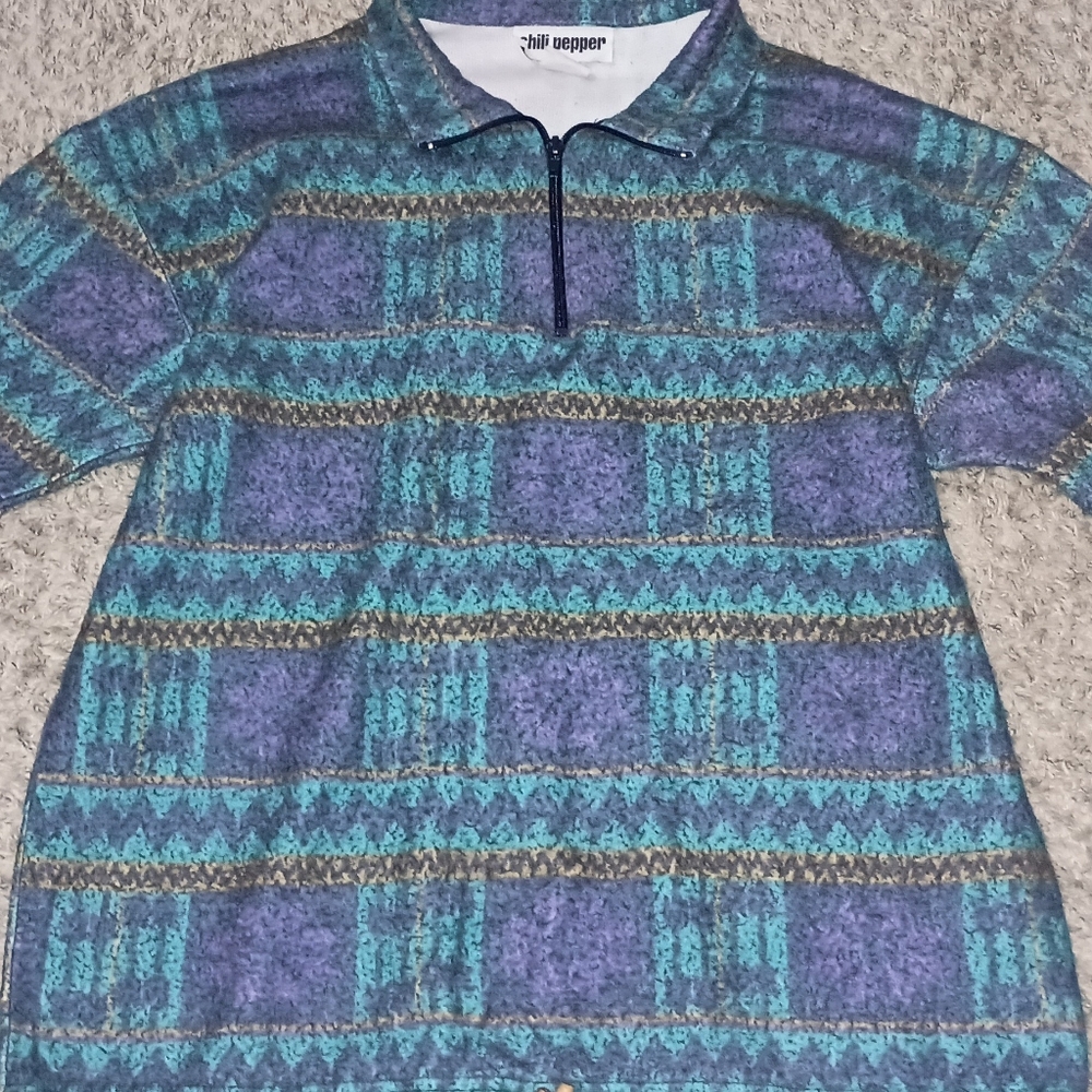 Chili Pepper Vintage Sweater Sweatshirt Size Large Color Purple Green Native